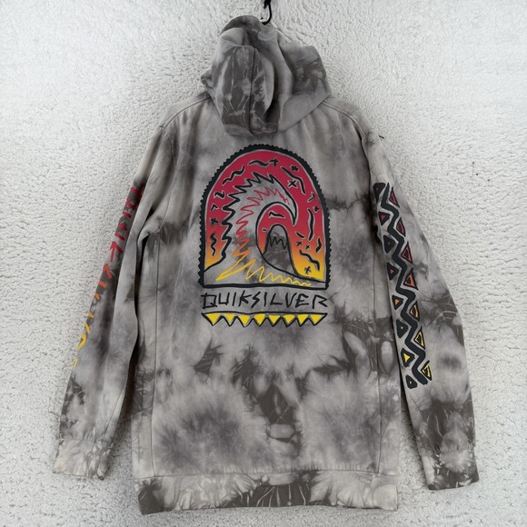 Quiksilver Other - Quiksilver Hoodie Mens XL Gray Tie Dye Pullover Fleece Surf Graphic Sweatshirt